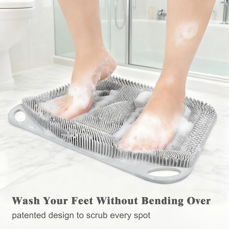 FReatech Large Shower Foot Scrubber Mat, Silicone Foot Cleaner Brush to Clean, Exfoliate and Massage Feet Without Bending Over, Improve Foot Appearance and Overall Health, Grey - 17.3" x 13" - Image 2